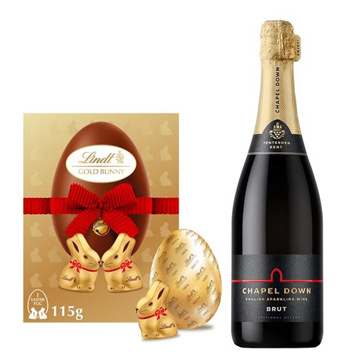 Chapel Down Brut NV and Lindt Lindor Gold Bunny & Milk Chocolate Easter Egg 115G